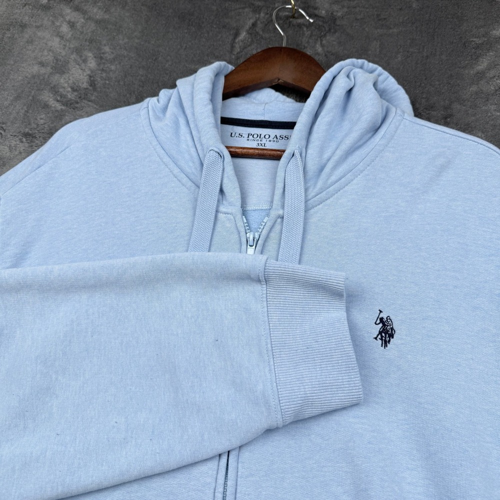U.S. Polo Assn Zip Hoodie Mens 3XL Blue Embroidered Logo Fleece Excellent